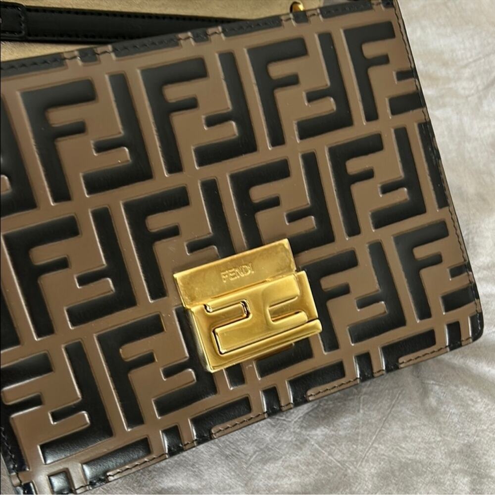 Fendi Small Kan U Ff Pattern Shoulder Bag In Brown chain strap - Picture 7 of 9